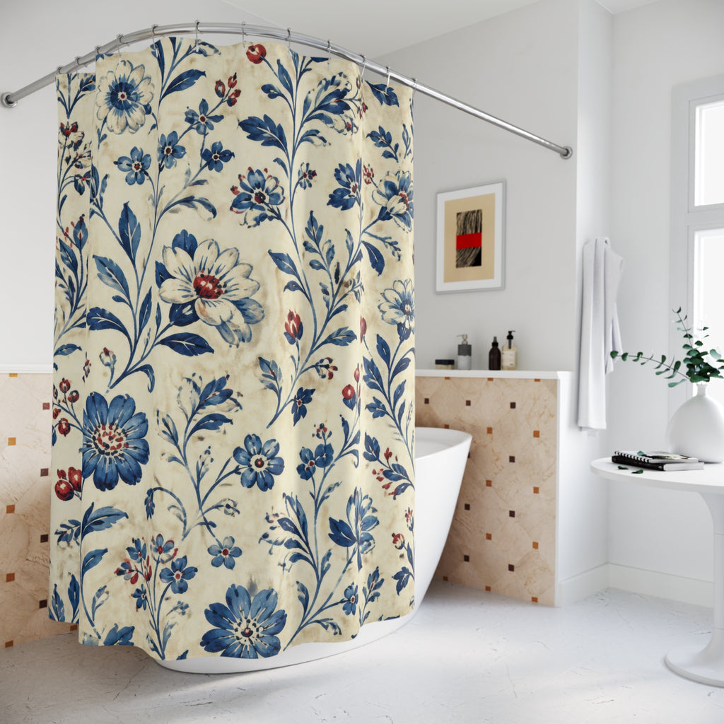 Blue Country Vintage Floral Shower Curtain