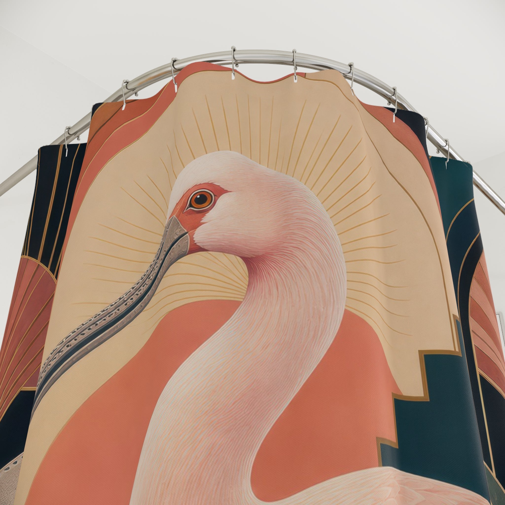 Art Deco Pink Spoonbill Shower Curtain