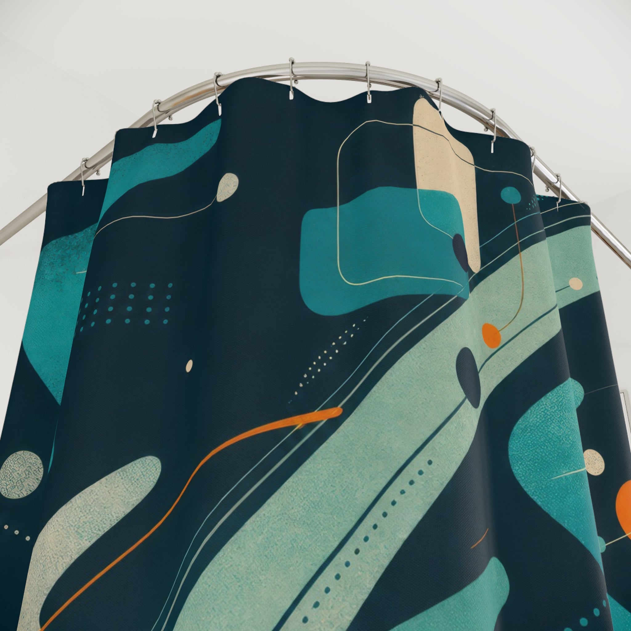 Teal Abstract Mid Century Style Shower Curtain