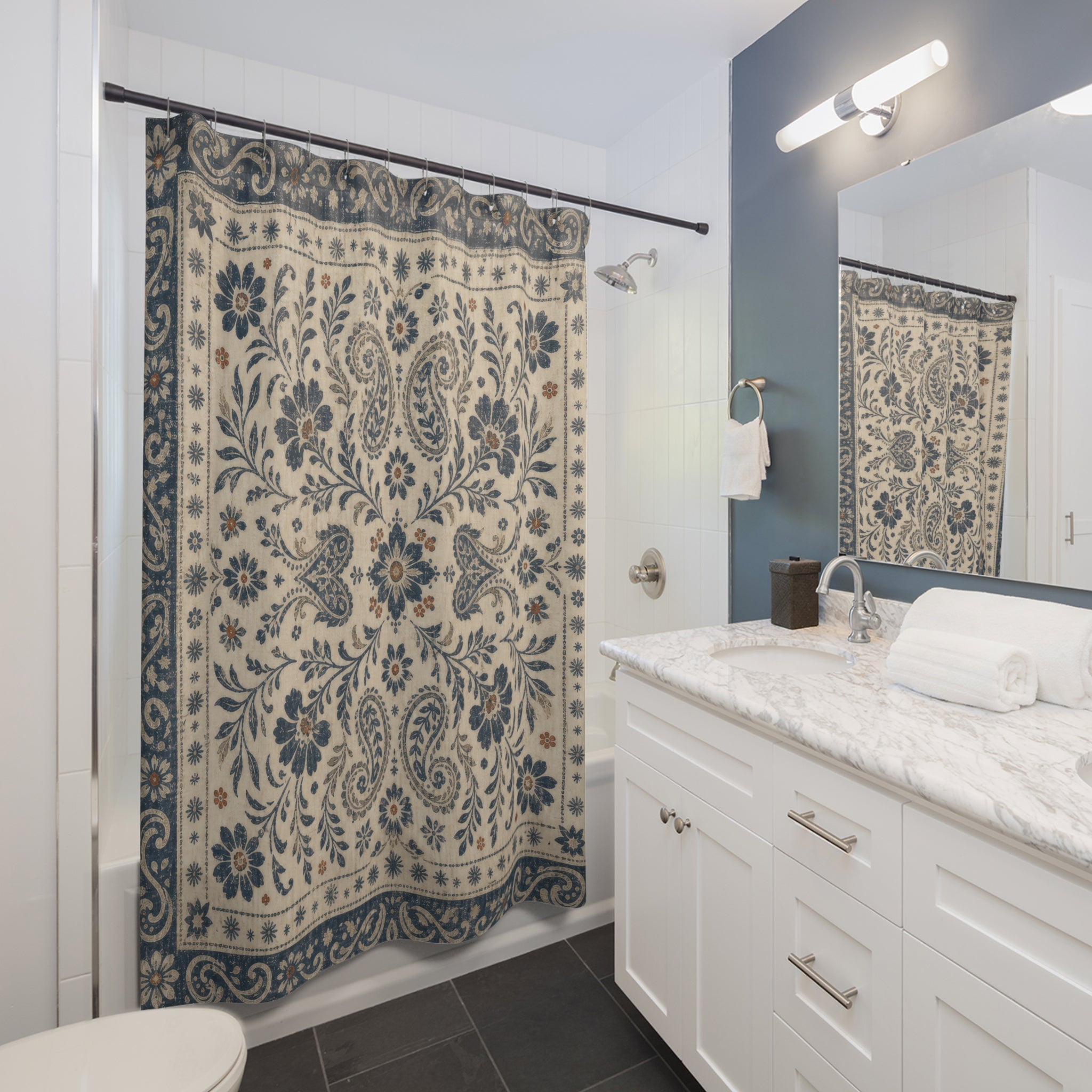 Blue Paisley Medallion Shower Curtain