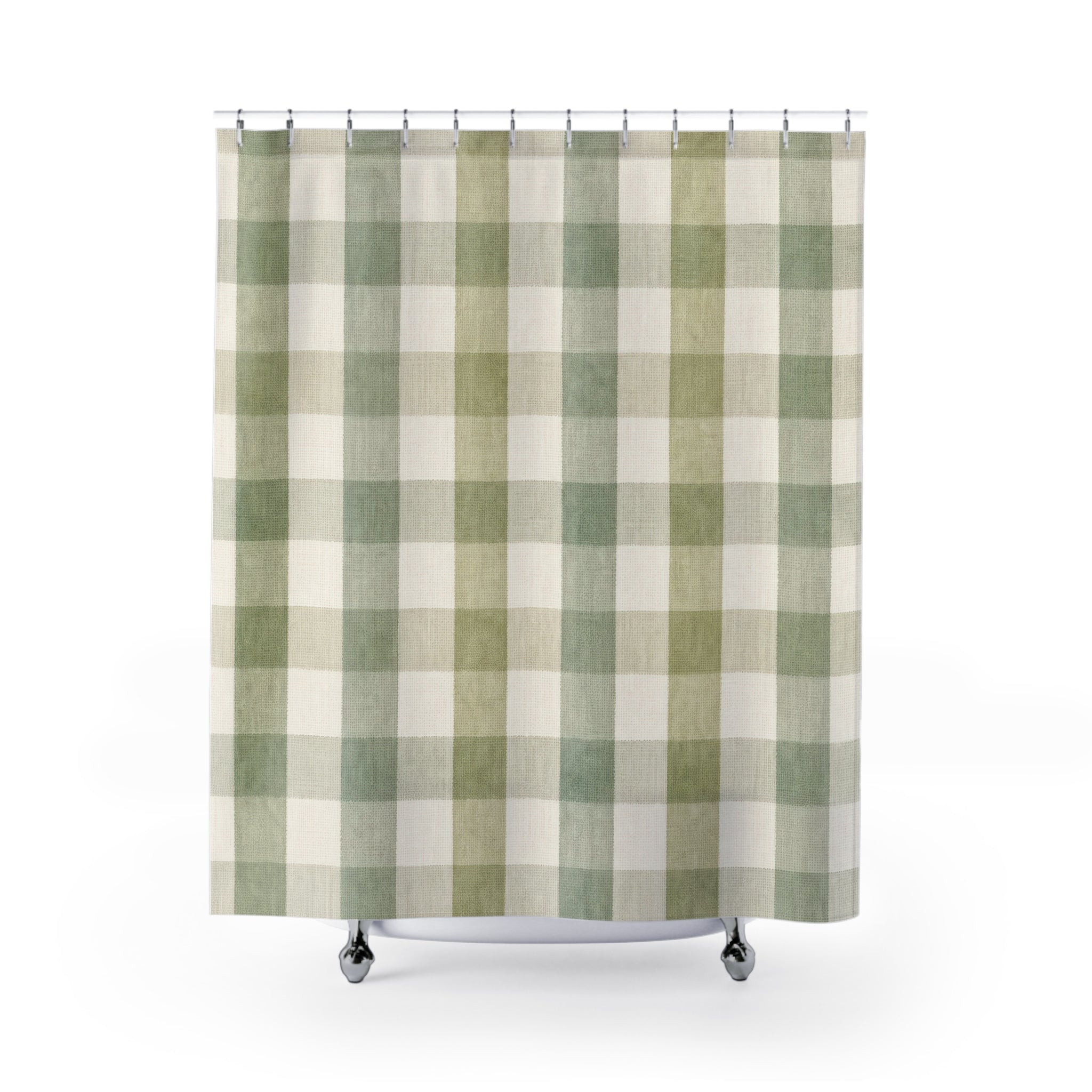 Sage Cream Check Shower Curtain