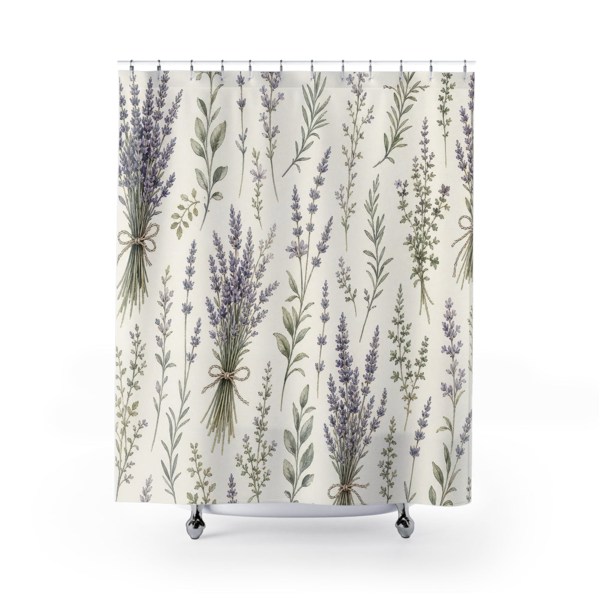 Purple Herb Botanical lavender pattern shower curtain with full front view
