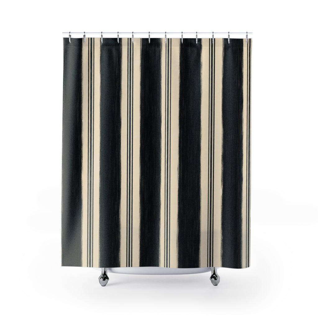 Ivory White Clean Vertical Stripe Shower Curtain