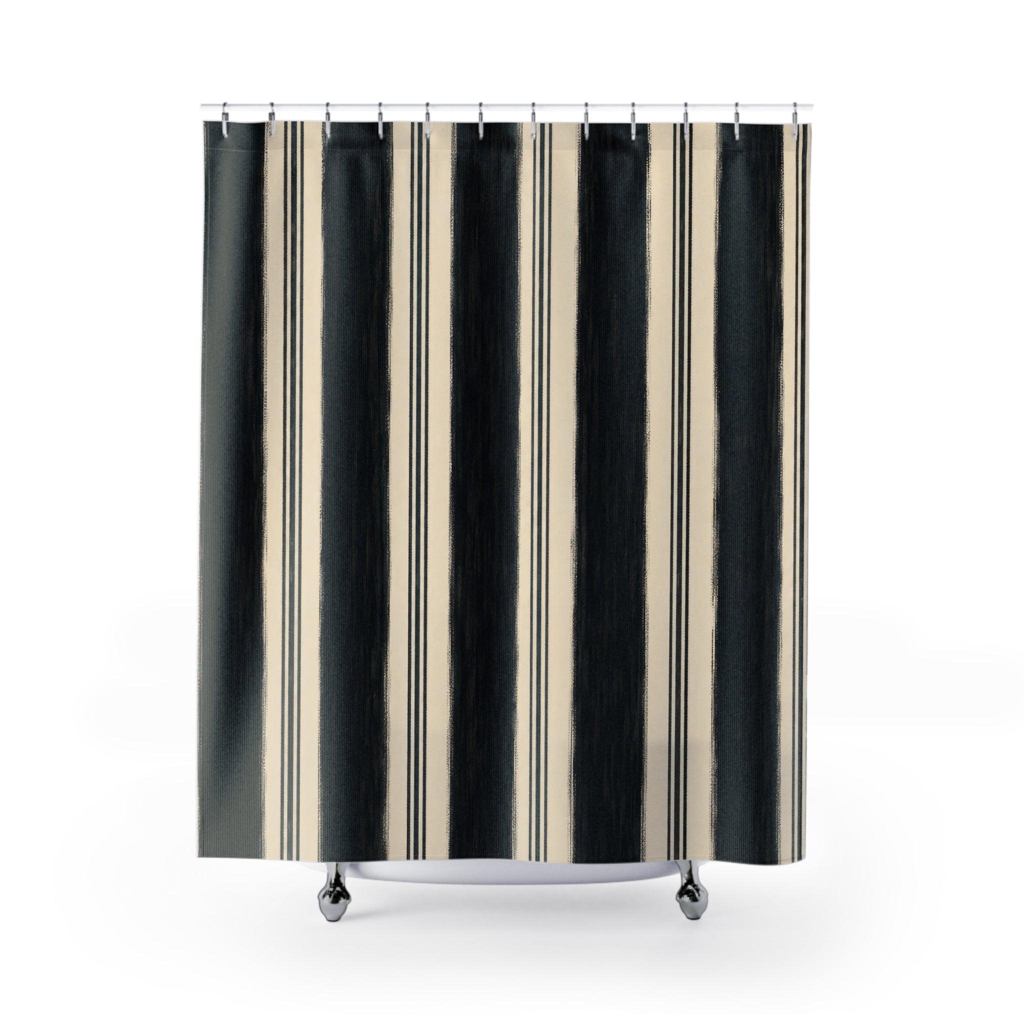 Ivory White Clean Vertical Stripe Shower Curtain
