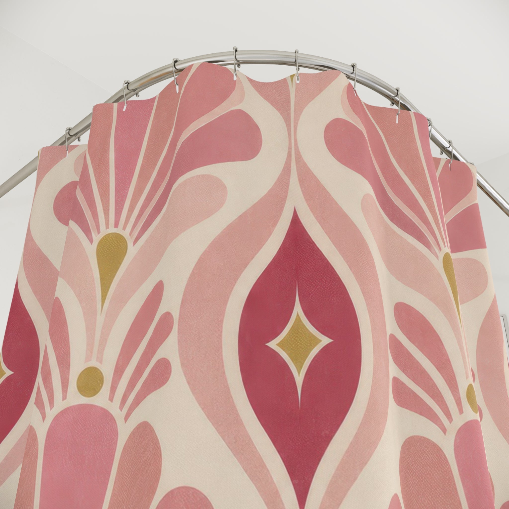 Pink Deco Fan Flower Retro Shower Curtain