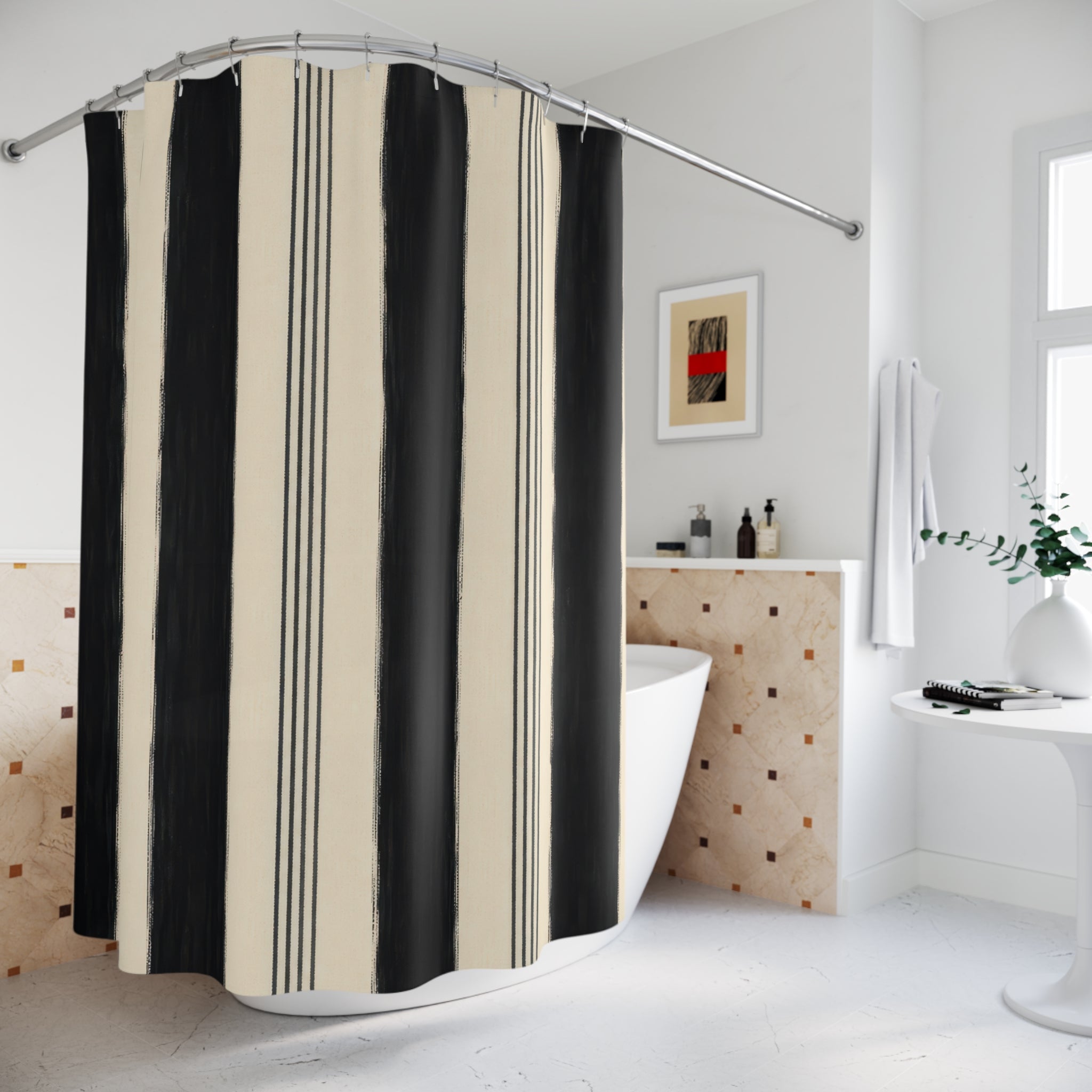 Ivory White Cabana Pinstripe Shower Curtain