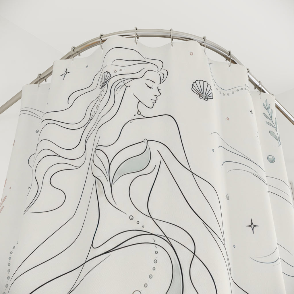 Minimal Line Art Ocean Drawing Shower Curtain