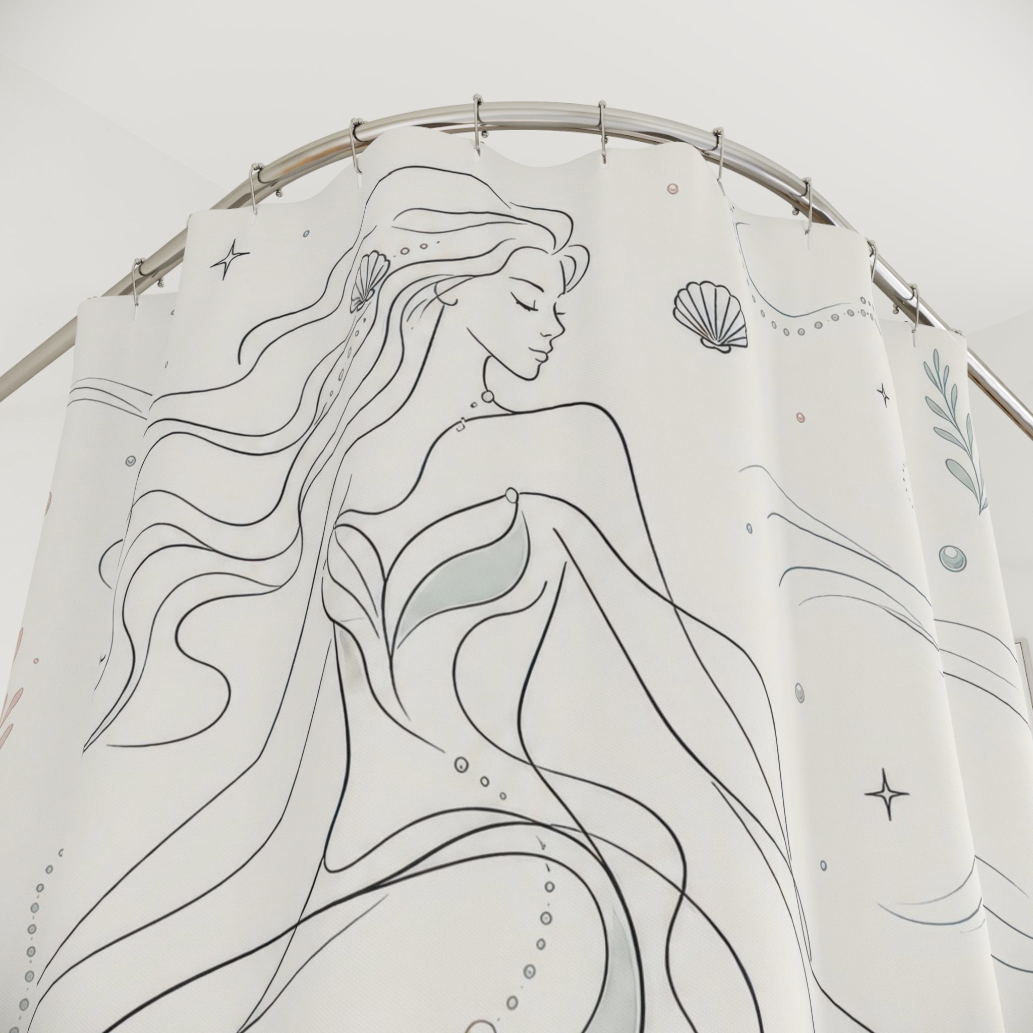 Minimal Line Art Ocean Drawing Shower Curtain