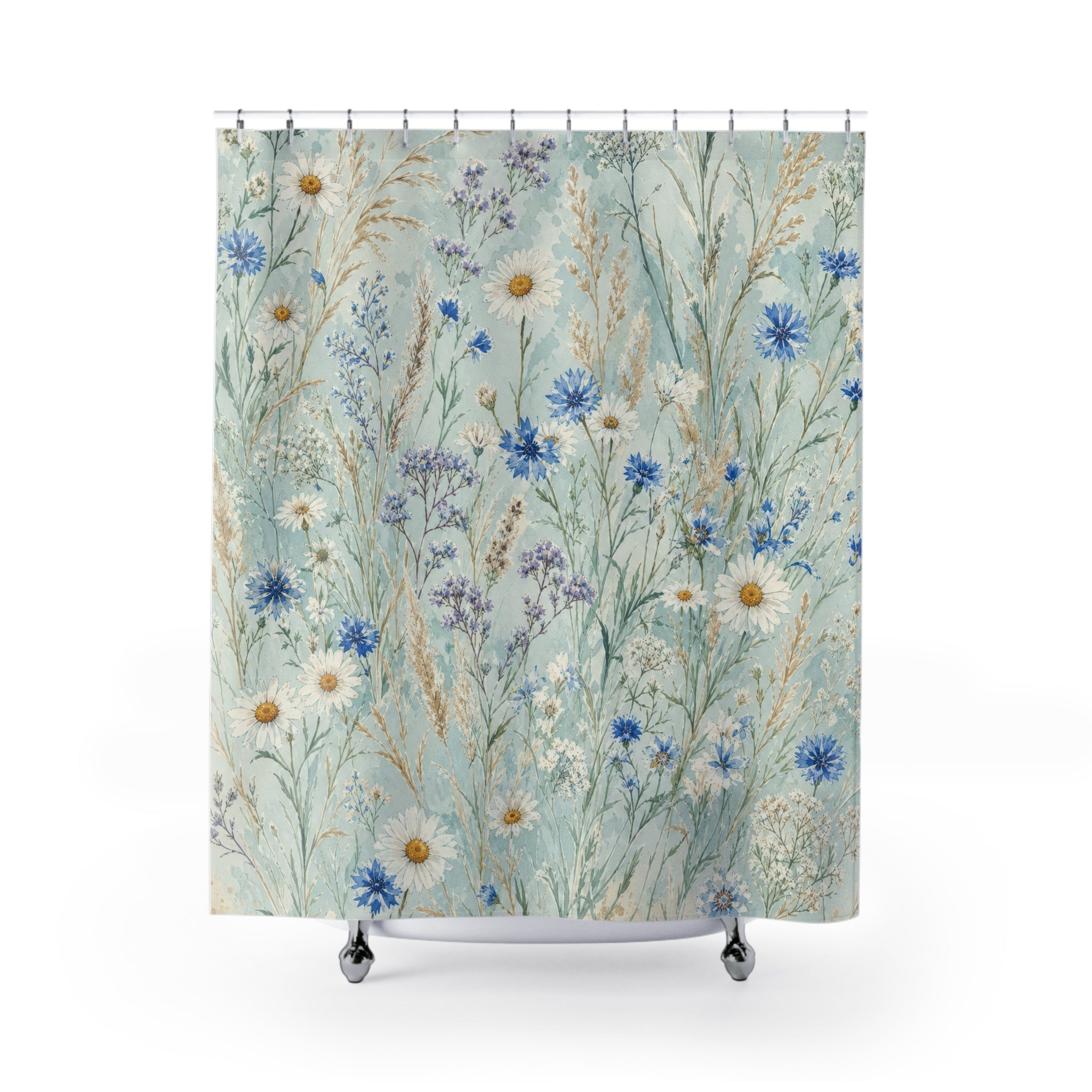 Blue Wildflower Meadow Floral Cottage Flower Botanical Shower Curtain