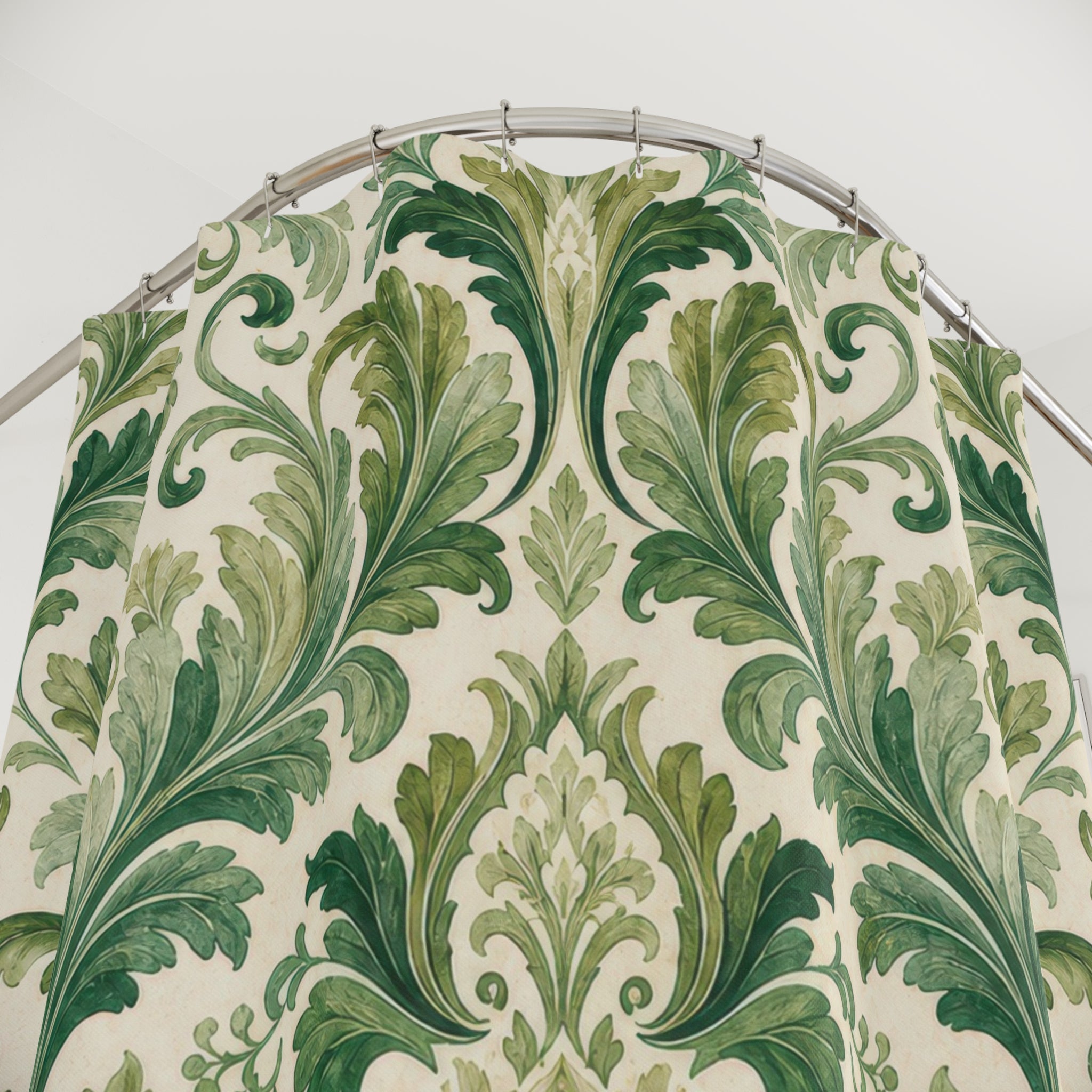 Botanical Scroll Damask Green Floral Vintage Shower Curtain