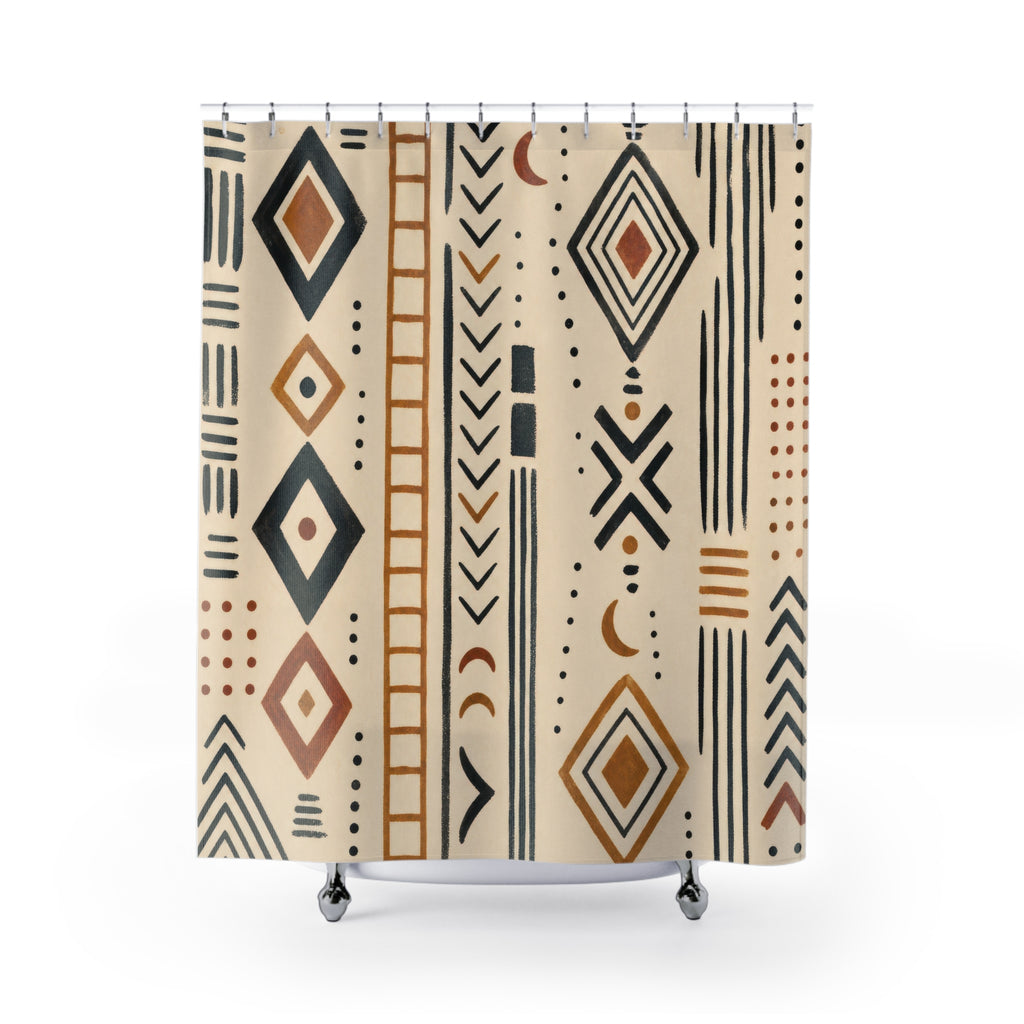 Black Cream Boho Geometric Shower Curtain