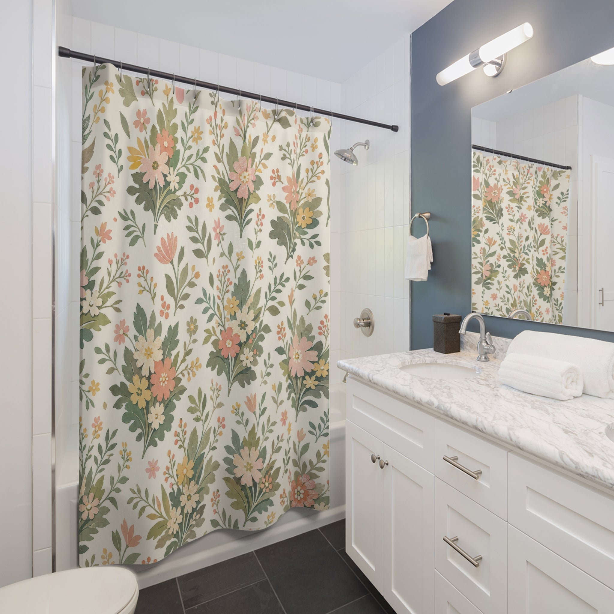 Green Floral Farmhouse Cottagecore Shower Curtain