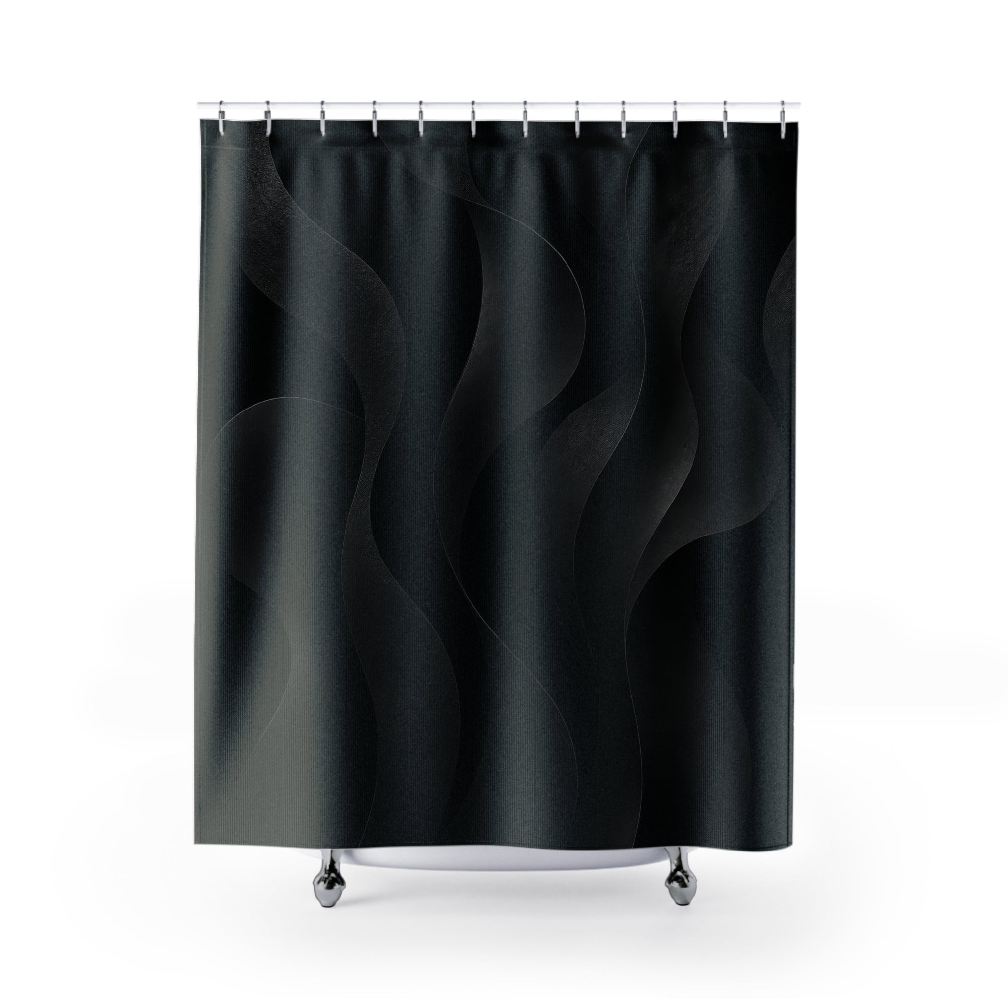 Black Shower Curtain, Dark Abstract Bath Decor, Flowing Wave Pattern, Modern Guest Bathroom Decor, Moody Black Style, Black Style Decor