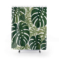 Dark Green White Monstera Leaf Shower Curtain