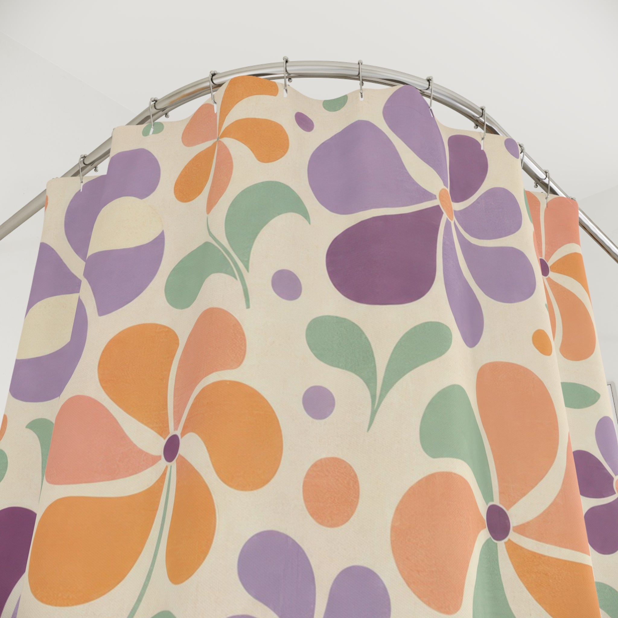 Retro Floral Shower Curtain, Pastel Flower Power Pattern, Purple Peach Bathroom Decor, Playful Pastel Wall Decor Guest Bath Wall Gift