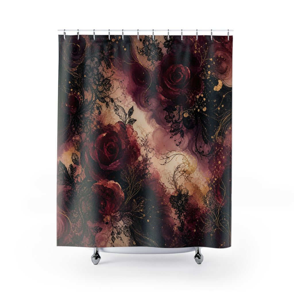 Painterly Burgundy Shower Curtain