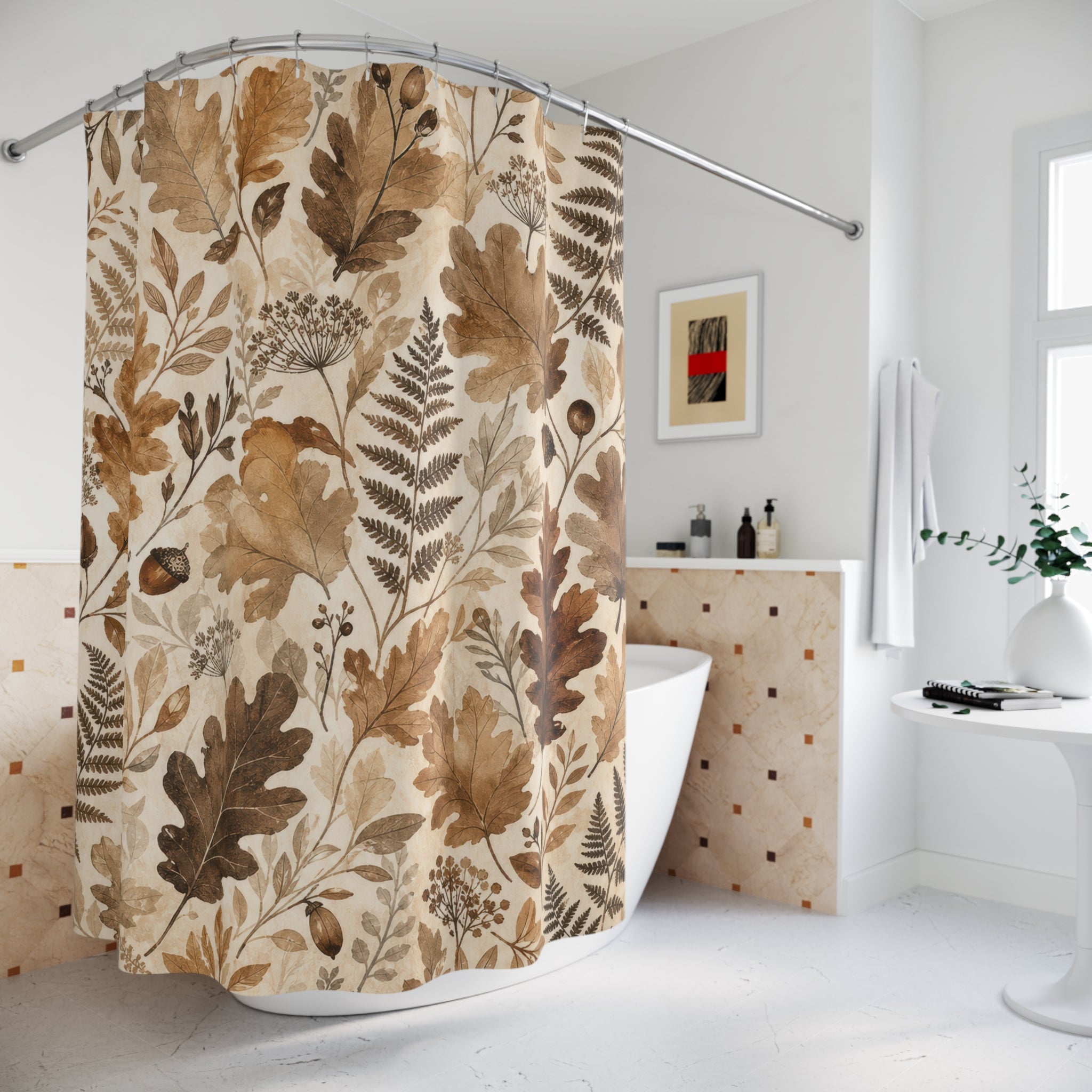 Brown Beige Oak Fern Botanical Shower Curtain