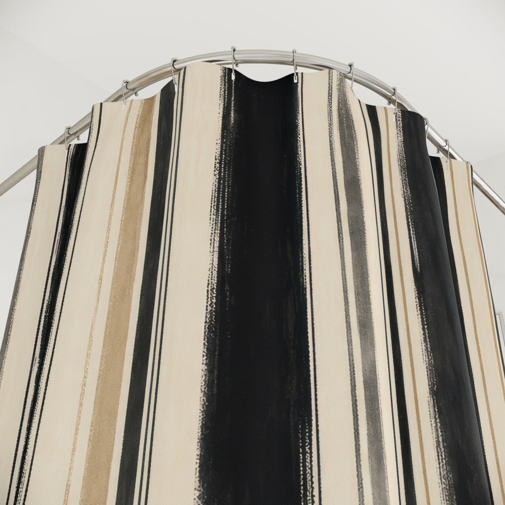 Beige Ivory Brush Stripe Shower Curtain