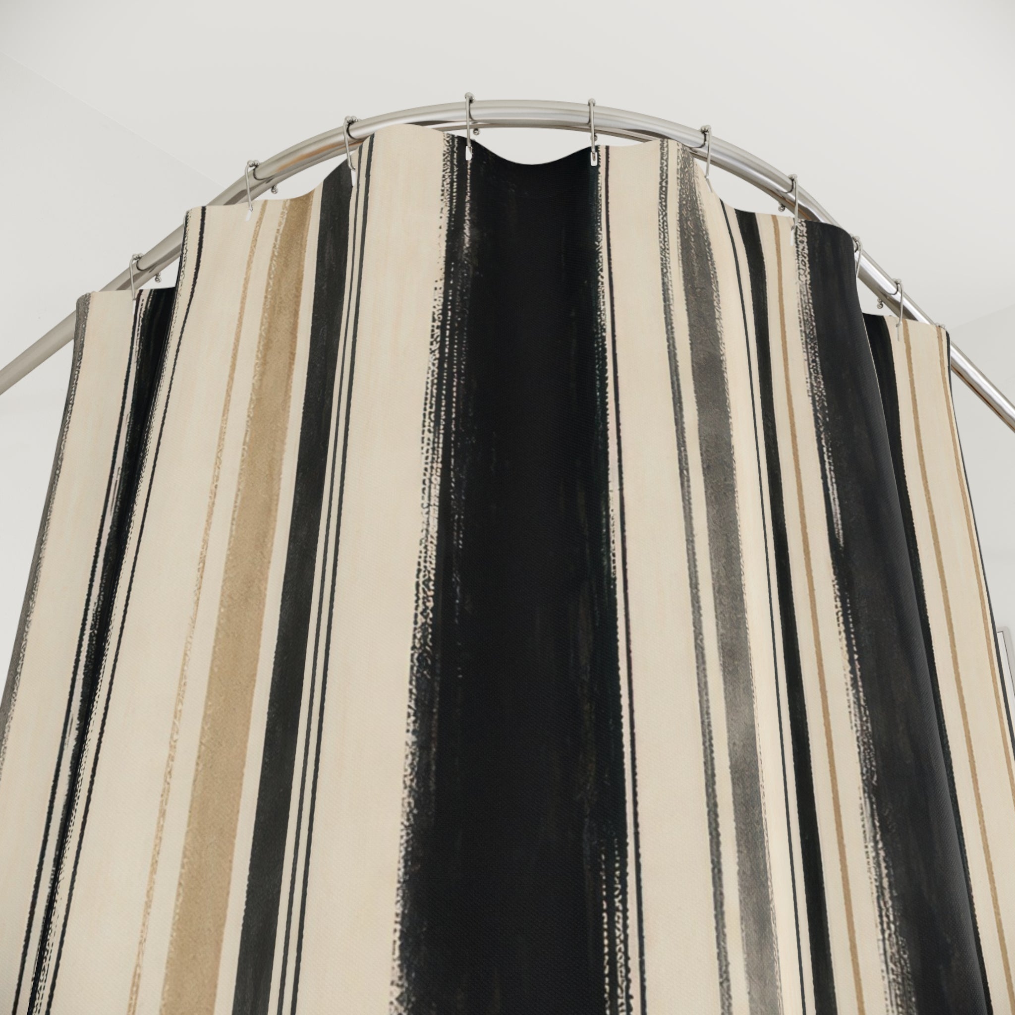 Beige Ivory Brush Stripe Shower Curtain
