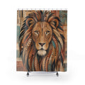 Earth Tone Patterned Animal Portrait shower curtain with full front view