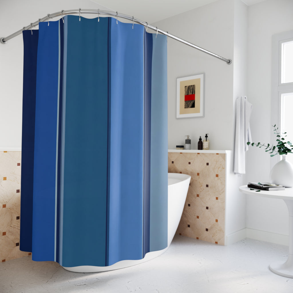 Cobalt Navy Color Block Stripe Shower Curtain