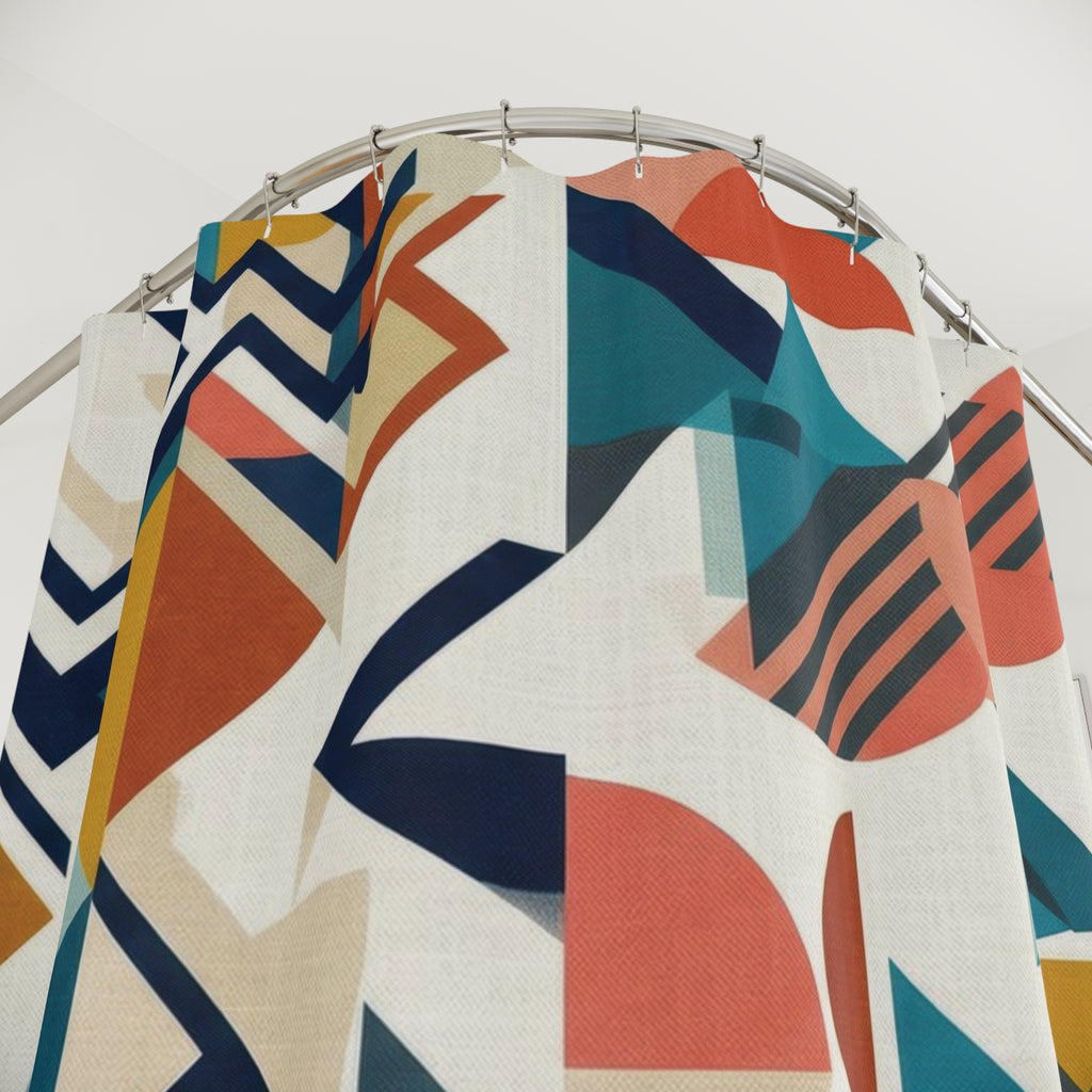 Mid Century Geometric Shower Curtain – Teal and Rust