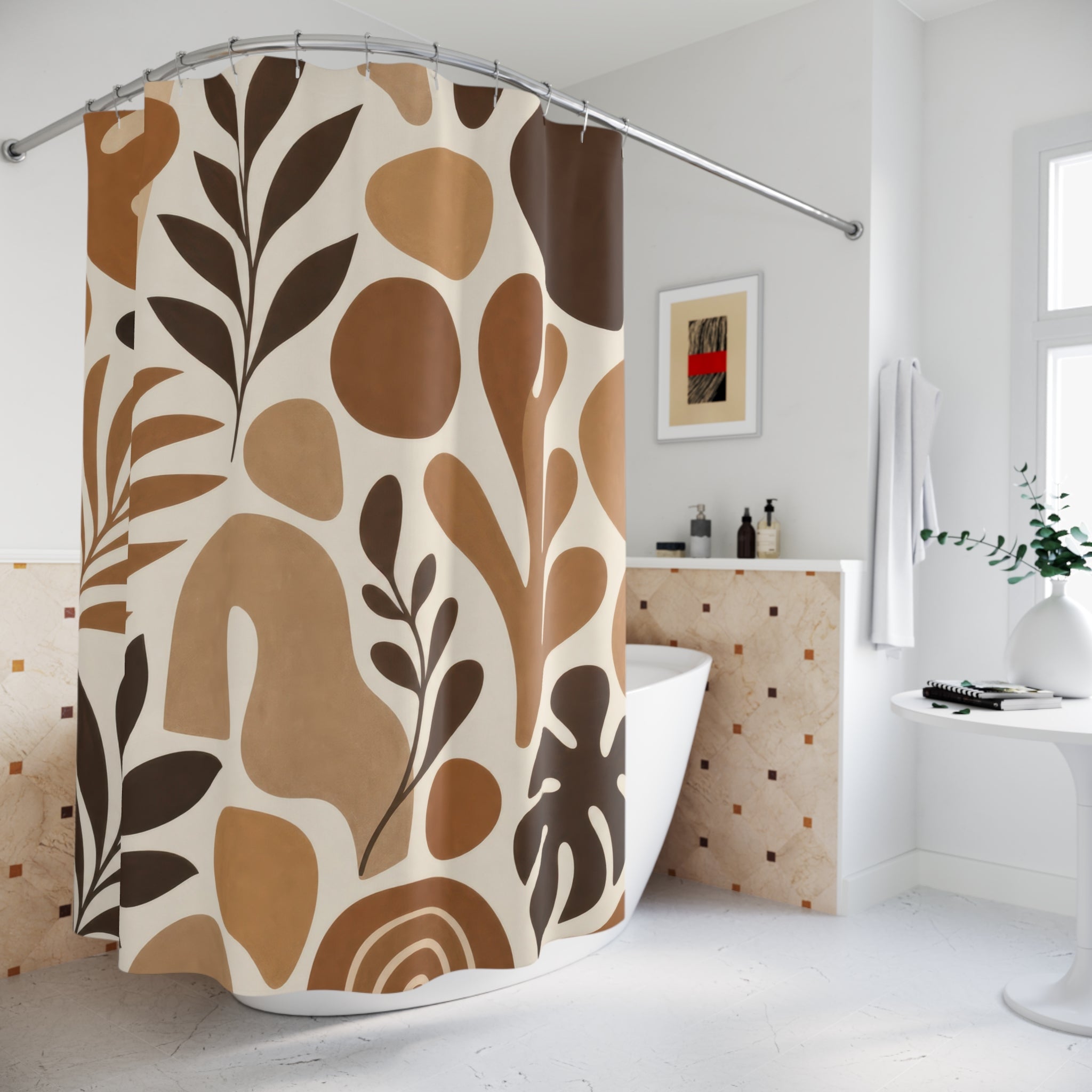 Brown Beige Abstract Leaf Shower Curtain