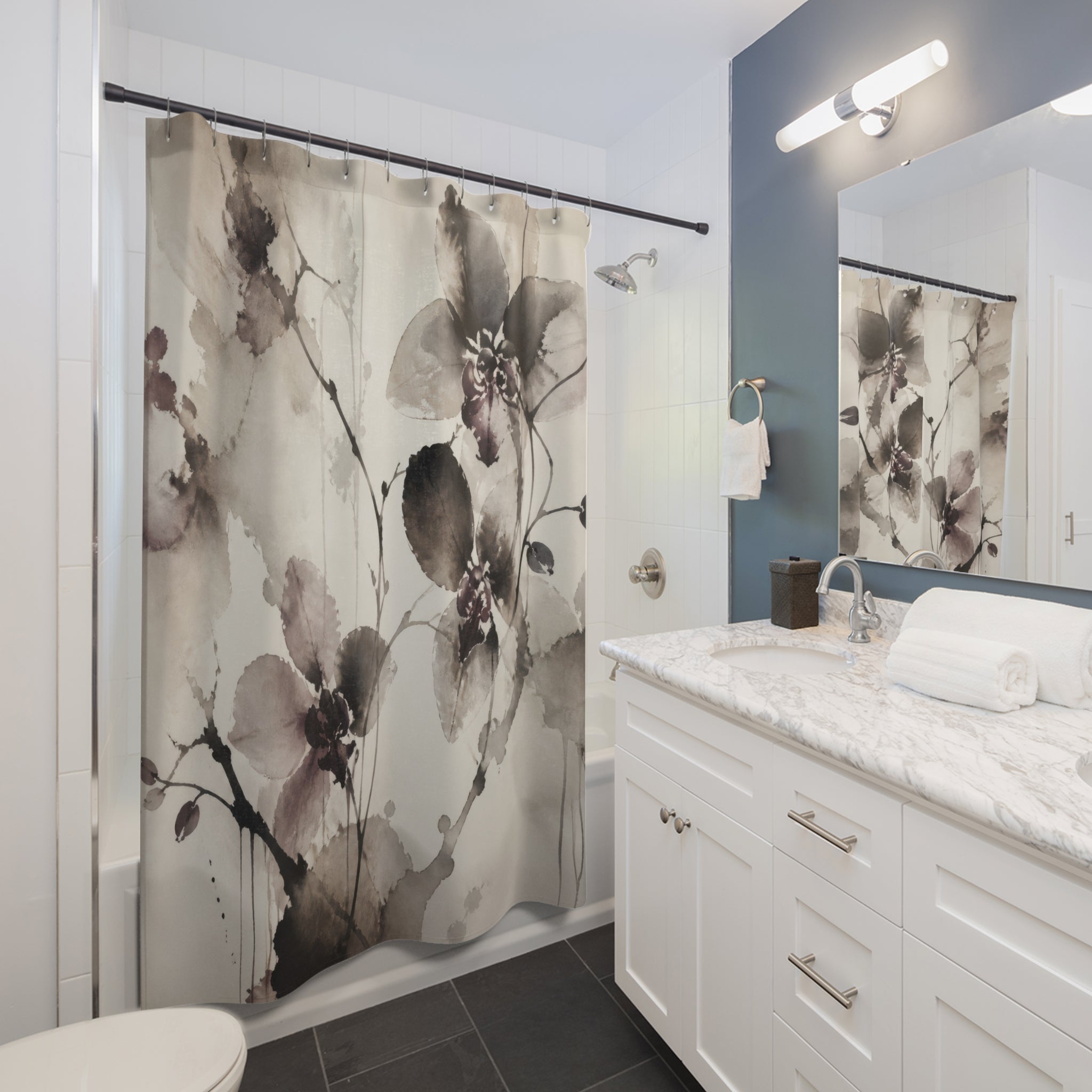 Moody Watercolor Botanical Shower Curtain