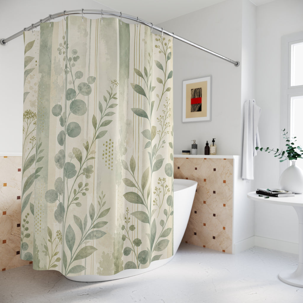 Sage Leaf Stripe Collage Shower Curtain