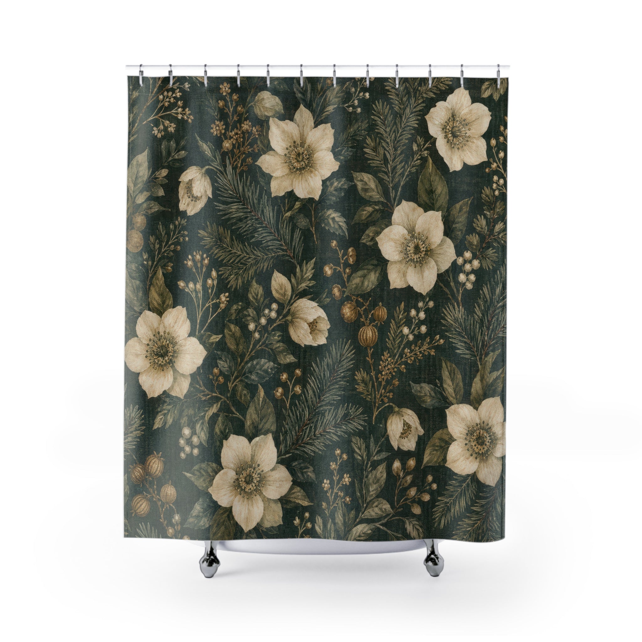 Dark Green Evergreen Shower Curtain