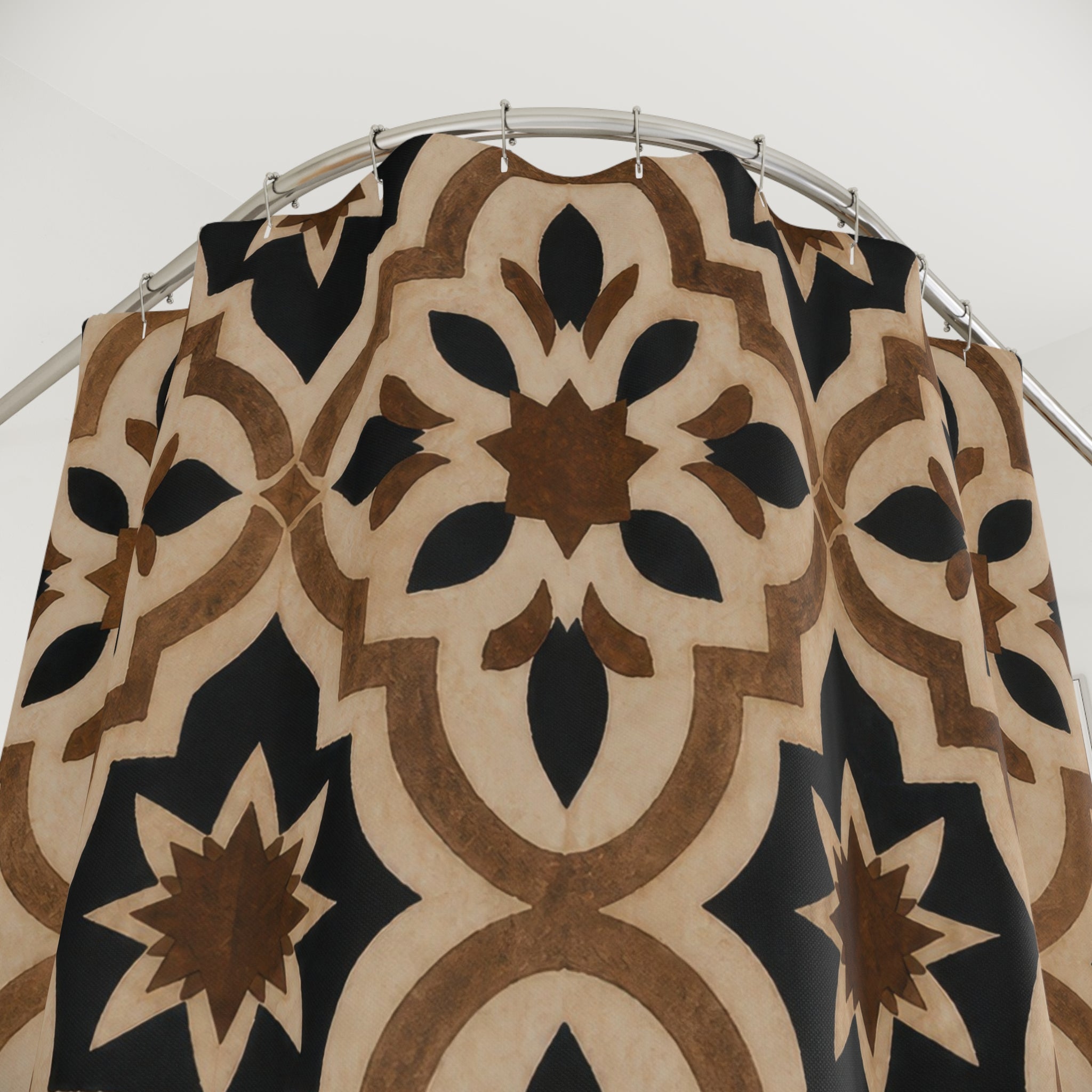 Black Brown Floral Medallion Shower Curtain