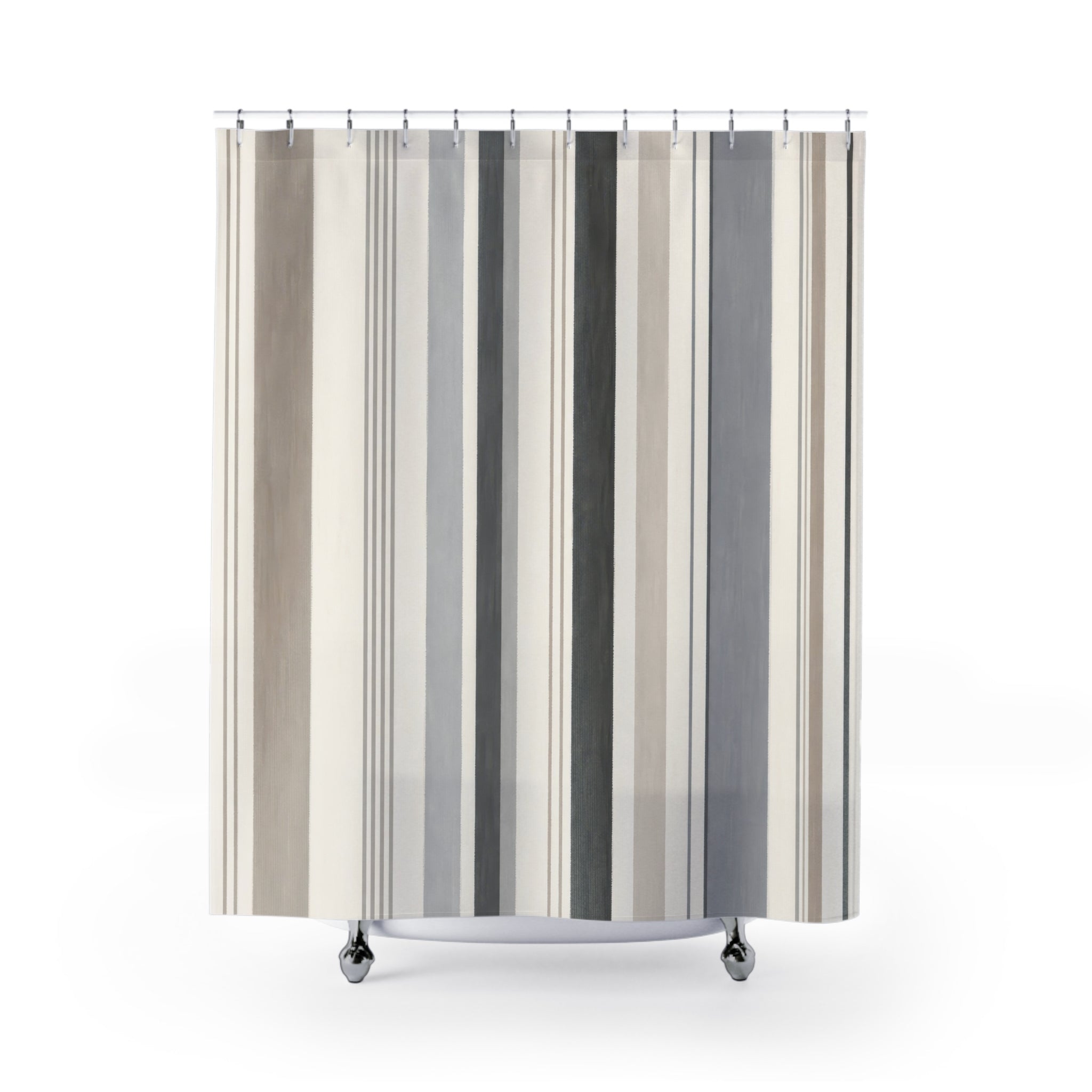 Black Beige Minimal Pinstripe Shower Curtain