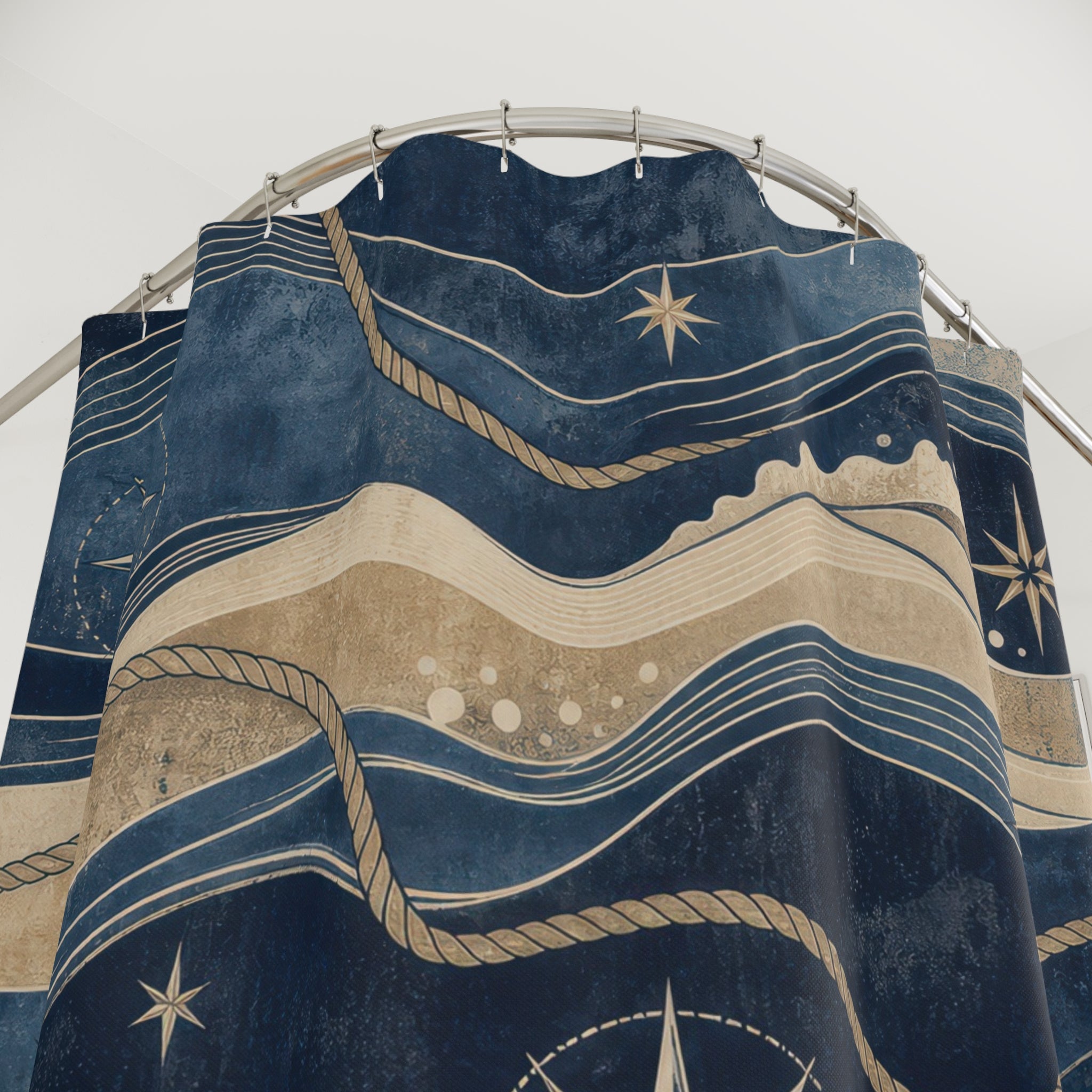 Navy Blue Coastal Shower Curtain