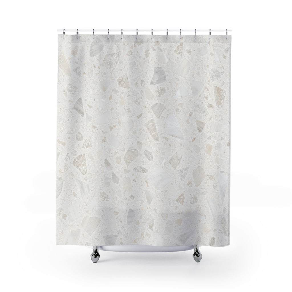 White Terrazzo Stone Shower Curtain
