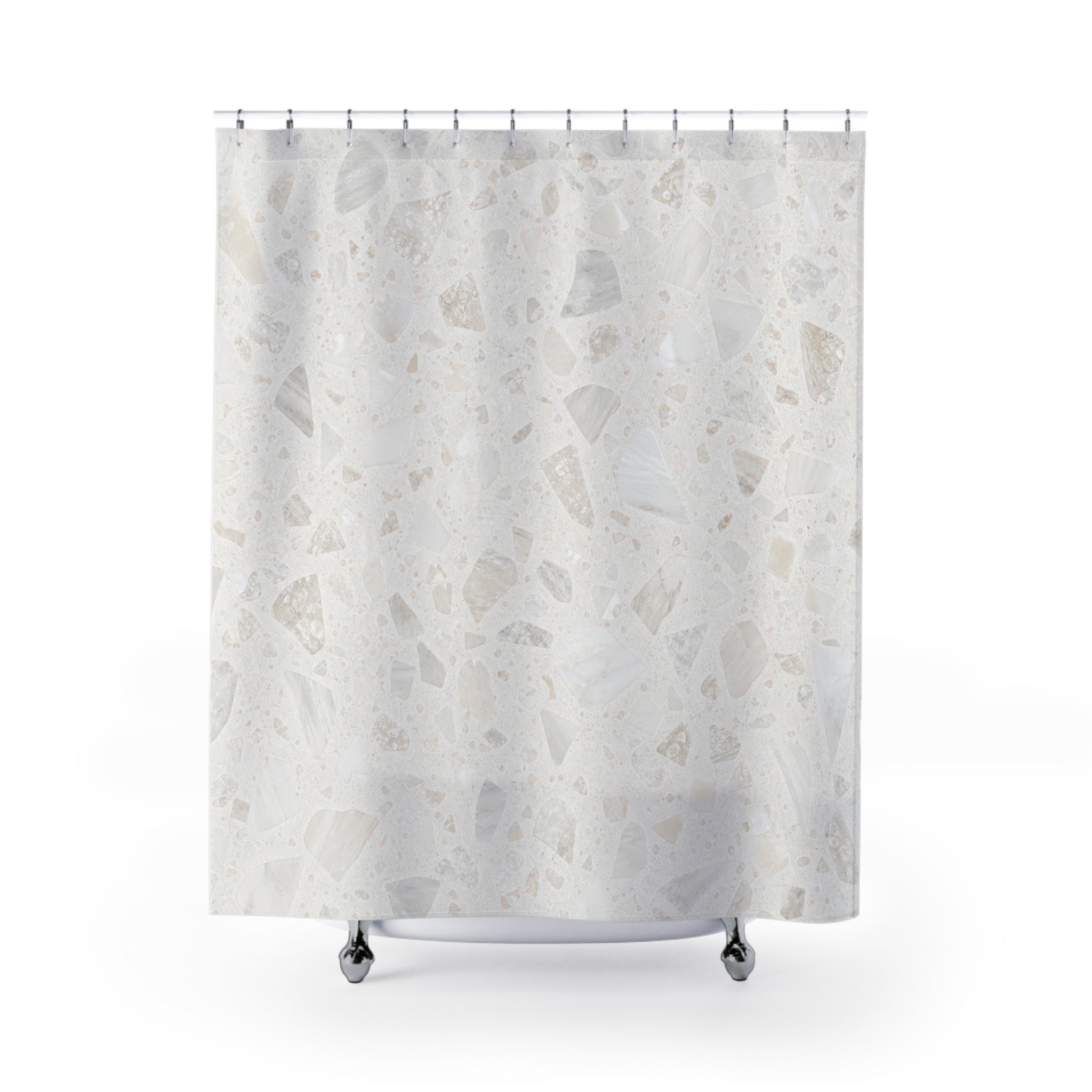 White Terrazzo Stone Shower Curtain