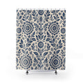 Blue Floral Shower Curtain, Navy Folk Botanical Medallion Pattern, Classic Cream Bathroom Decor, Classic Wall Decor Guest Bath Wall Gift