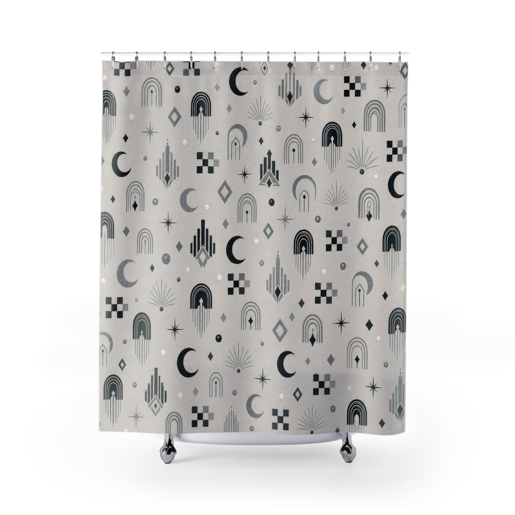 Deco Black Silver Geometric Shower Curtain