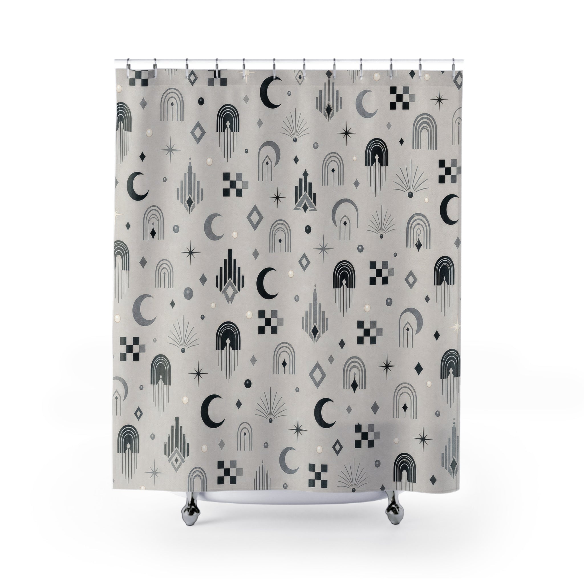 Deco Black Silver Geometric Shower Curtain