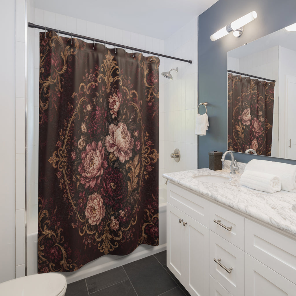 Burgundy Baroque Floral Shower Curtain