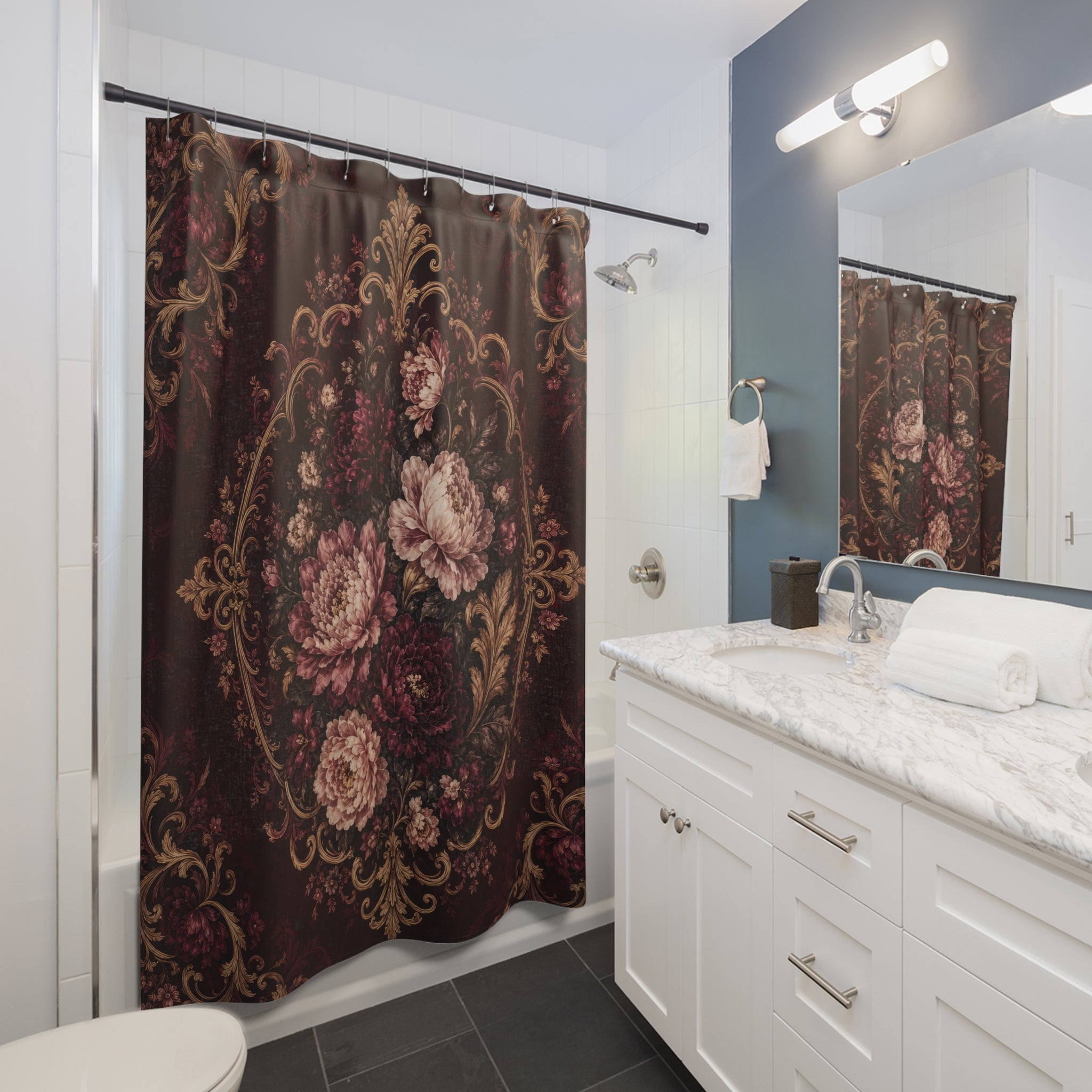 Burgundy Baroque Floral Shower Curtain