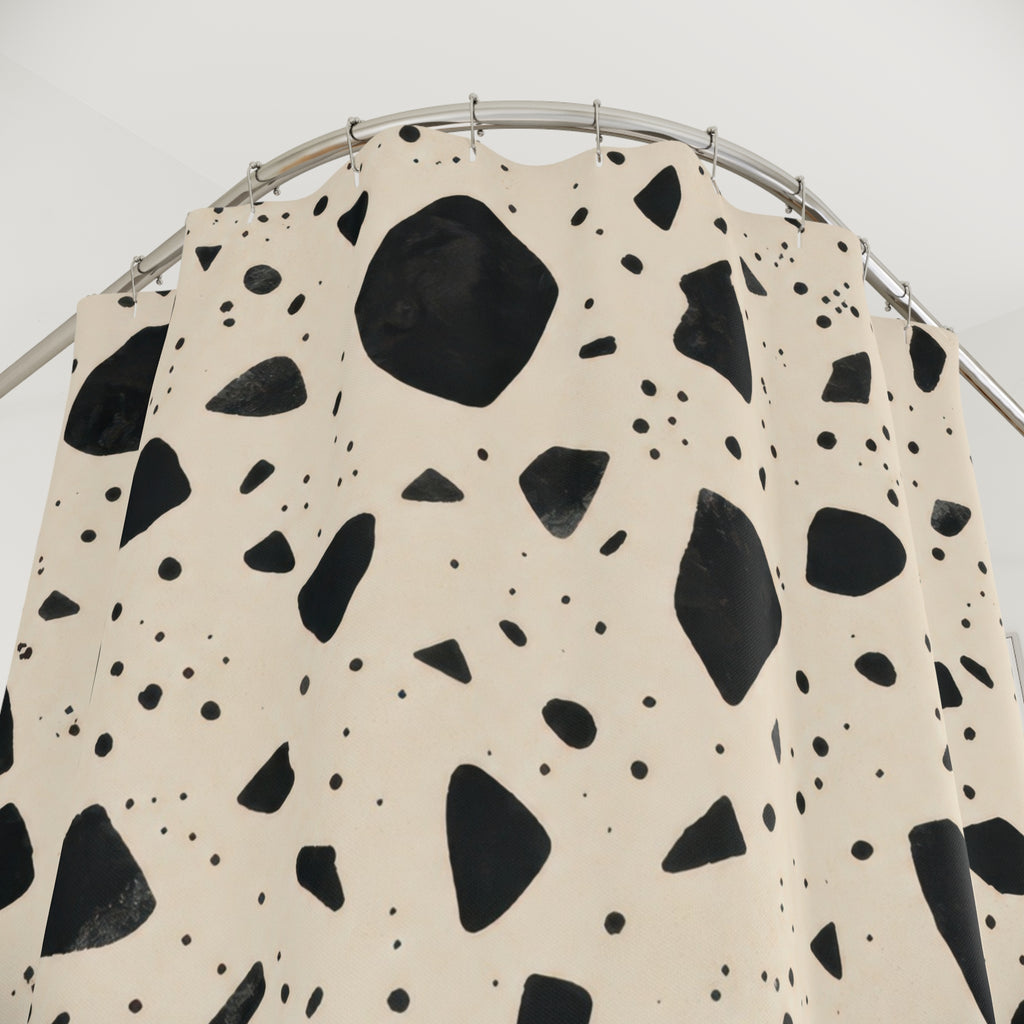 Black Cream Speckled Stone Shower Curtain