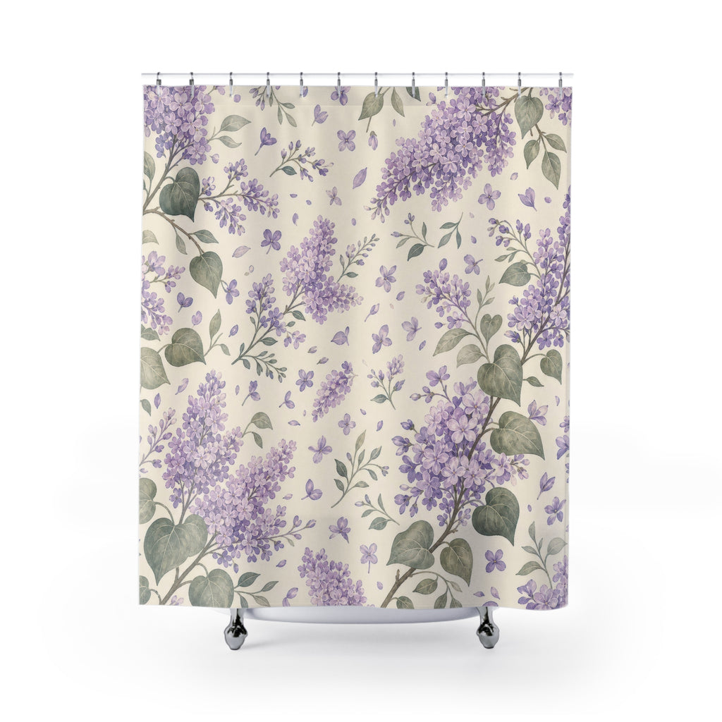 Lilac Purple Floral Cottage Cottagecore Beige Cream Shower Curtain