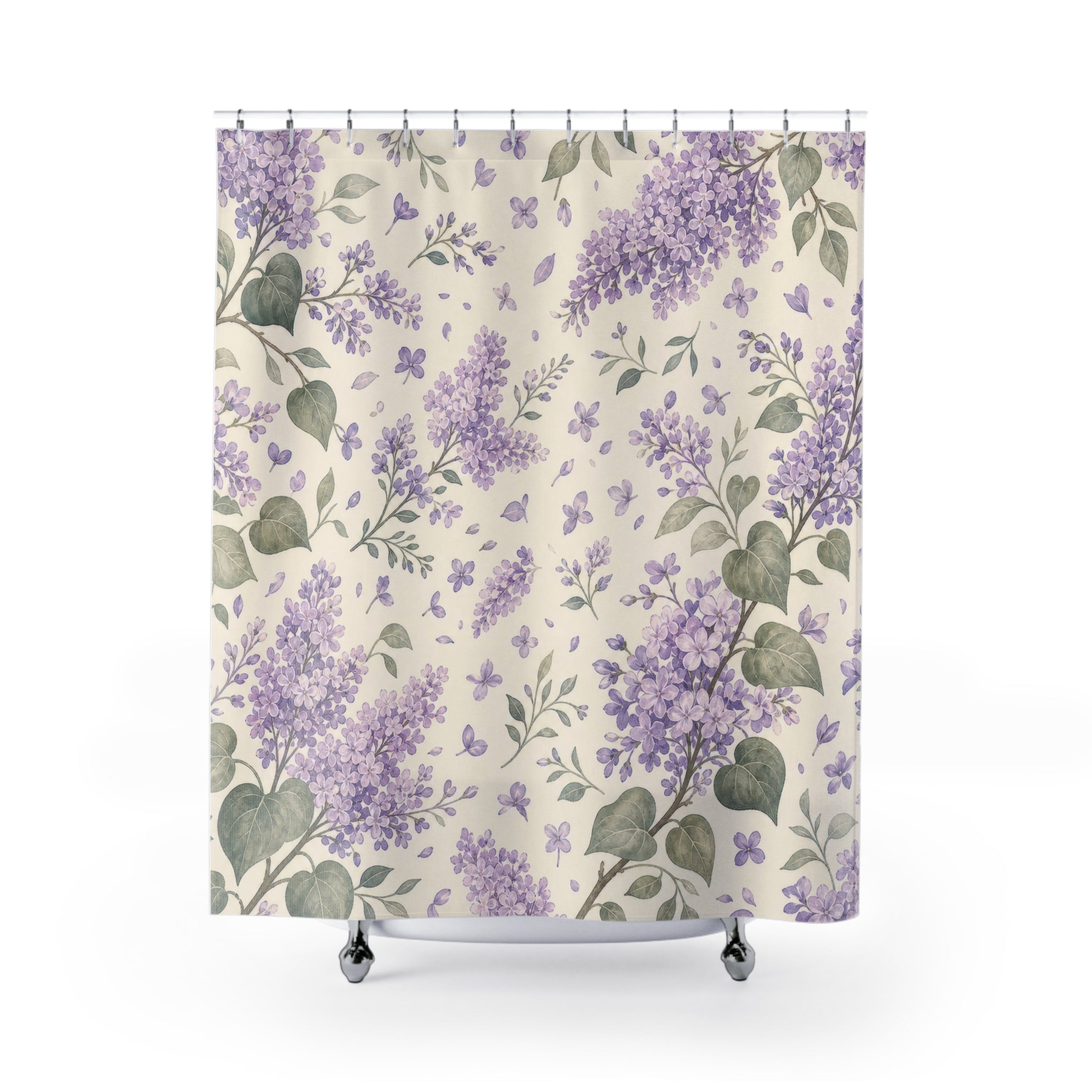 Lilac Purple Floral Cottage Cottagecore Beige Cream Shower Curtain