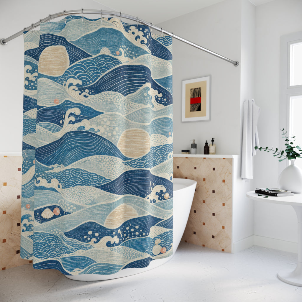 Navy Blue Wave Shower Curtain