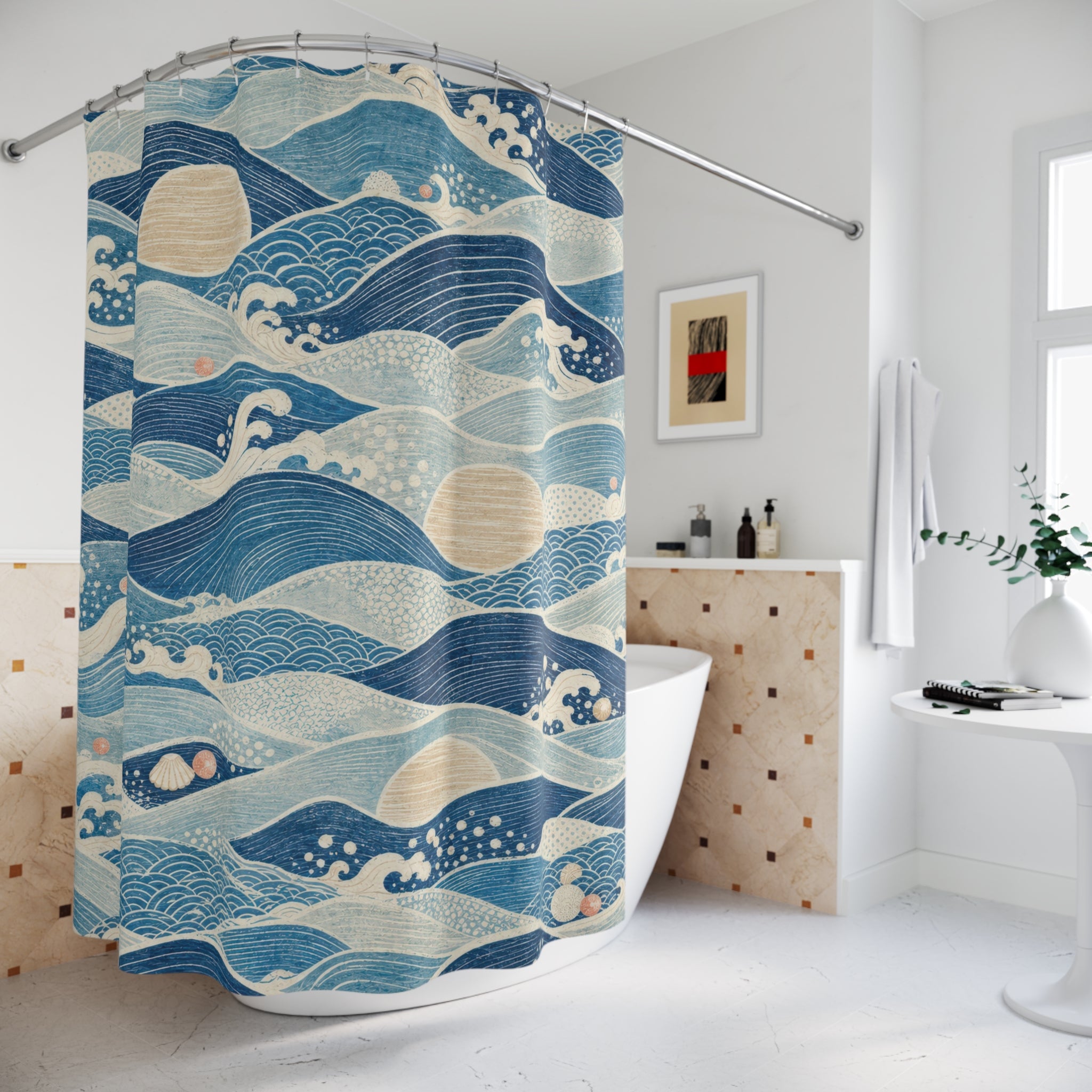 Navy Blue Wave Shower Curtain