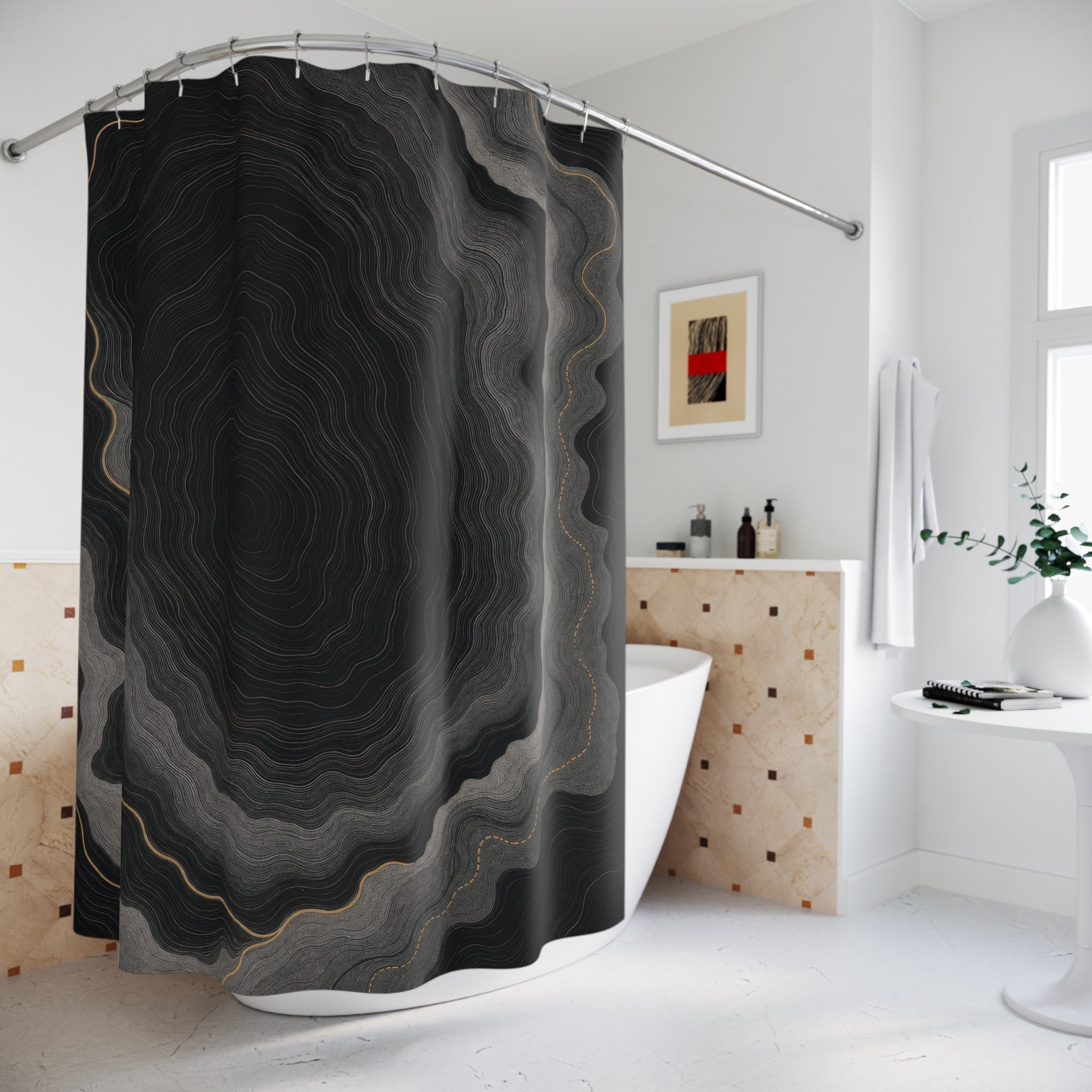 Black & Grey Topographic Shower Curtain