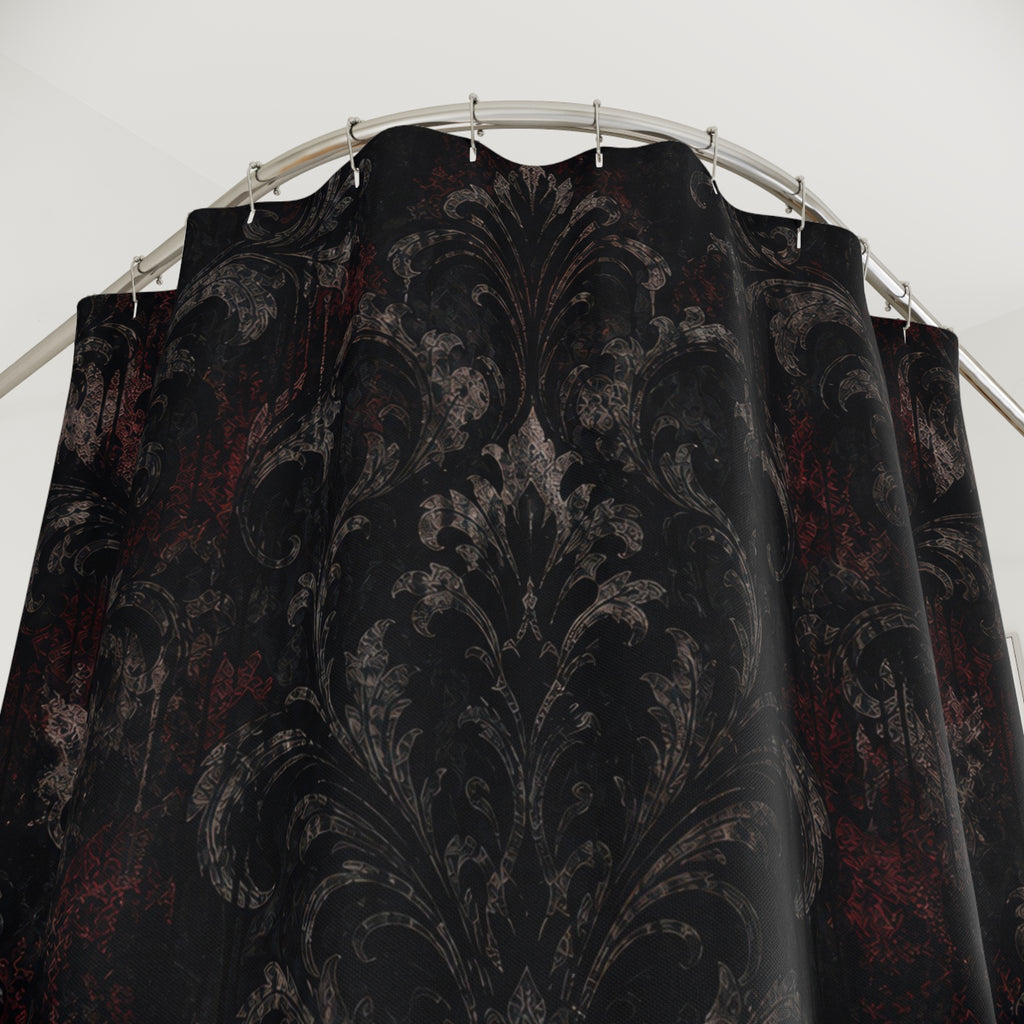 Red Black Gothic Damask Shower Curtain