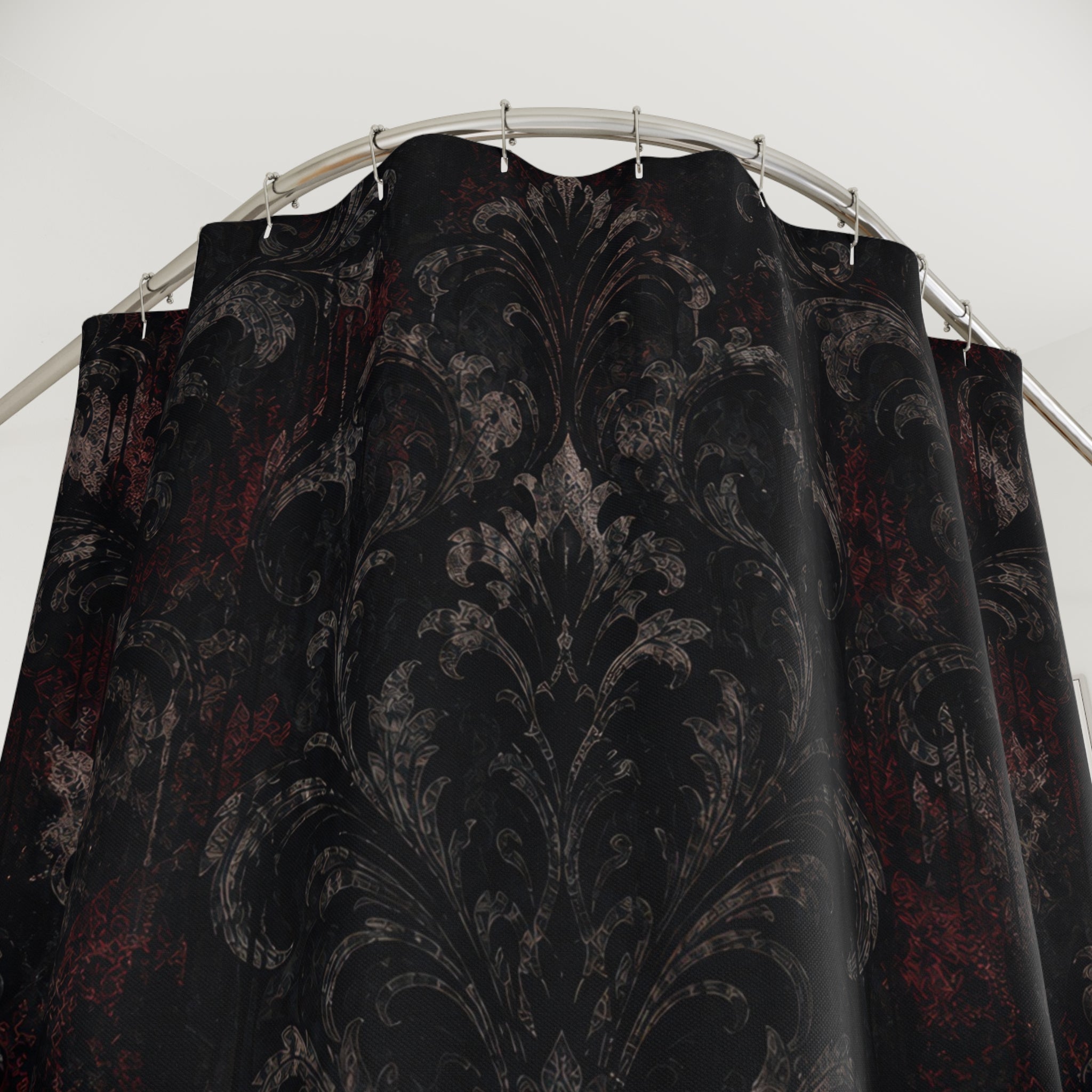 Red Black Gothic Damask Shower Curtain