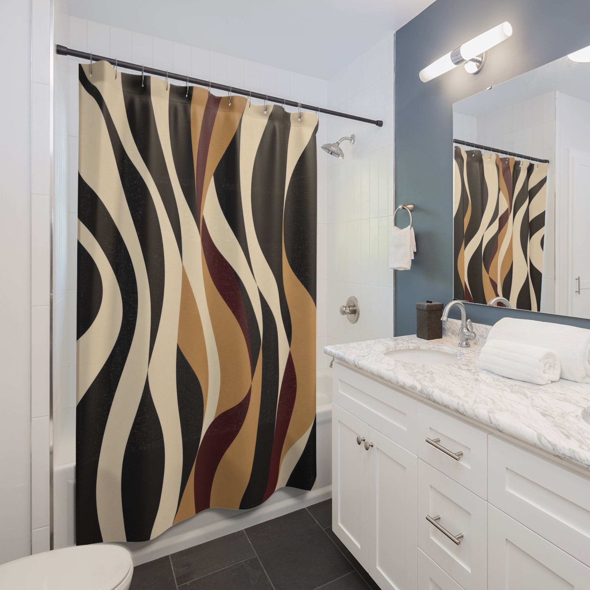 Black & Camel Zebra Ribbon Shower Curtain
