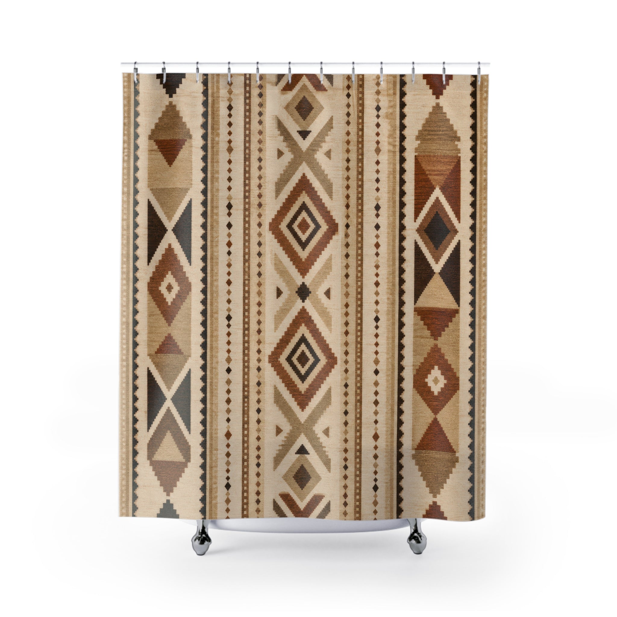 Brown Beige Geometric Stripe Shower Curtain